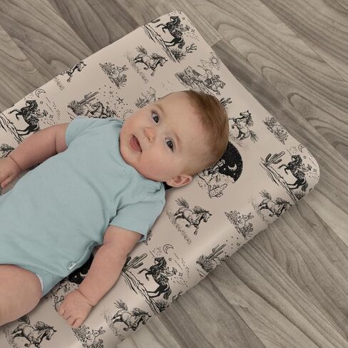 Vintage Western Cowboy Baby Changing Pad Covers for Boy Girl Western Cowboy Horse Cactus Sun Moon Fitted Change Table Pad Covers Mats Wild West Desert Soft Diaper Changing Table Pad Sheets 32''×16'' in Saudi Arabia