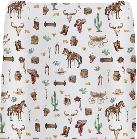 Vintage Western Cowboy Baby Changing Pad Covers for Boy Girl Western Cowboy Horse Cactus Sun Moon Fitted Change Table Pad Covers Mats Wild West Desert Soft Diaper Changing Table Pad Sheets 32''×16'' in Saudi Arabia