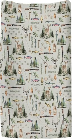 Fishing Hunting Baby Changing Pad Covers for Girls Boys Bass Fish Deer Paws Green Trees Fitted Change Table Pad Covers Mats Nature Hunting Animals Soft Diaper Change Table Sheets 32''×16'' in Saudi Arabia