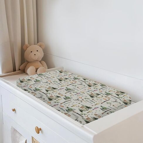 Fishing Hunting Baby Changing Pad Covers for Girls Boys Bass Fish Deer Paws Green Trees Fitted Change Table Pad Covers Mats Nature Hunting Animals Soft Diaper Change Table Sheets 32''×16'' in Saudi Arabia