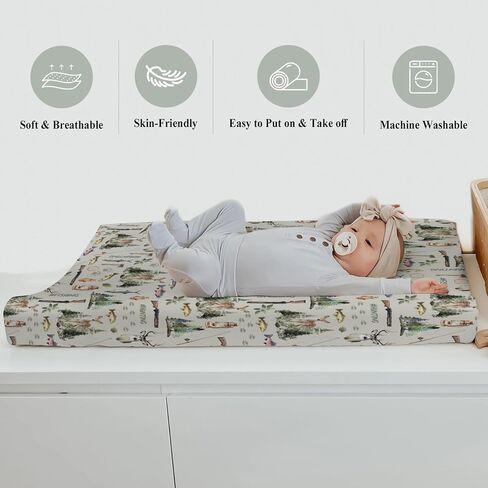 Fishing Hunting Baby Changing Pad Covers for Girls Boys Bass Fish Deer Paws Green Trees Fitted Change Table Pad Covers Mats Nature Hunting Animals Soft Diaper Change Table Sheets 32''×16'' in Saudi Arabia