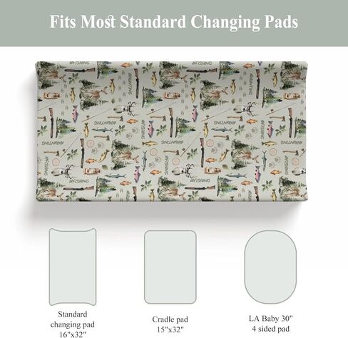 Fishing Hunting Baby Changing Pad Covers for Girls Boys Bass Fish Deer Paws Green Trees Fitted Change Table Pad Covers Mats Nature Hunting Animals Soft Diaper Change Table Sheets 32''×16'' in Saudi Arabia