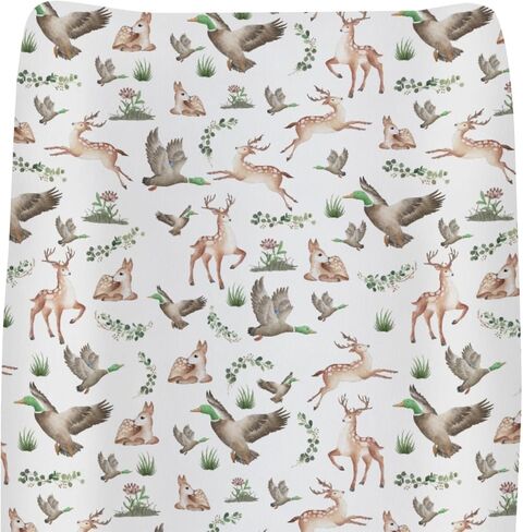 Fishing Hunting Baby Changing Pad Covers for Girls Boys Bass Fish Deer Paws Green Trees Fitted Change Table Pad Covers Mats Nature Hunting Animals Soft Diaper Change Table Sheets 32''×16'' in Saudi Arabia