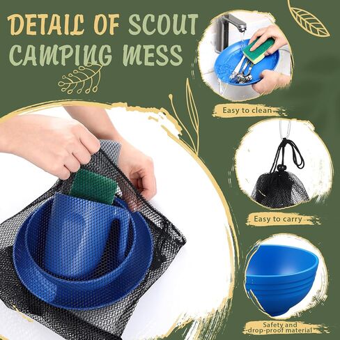 Camping Mess Kit for 4, Reusable Plastic Camping Dishes Set Light Weight Tableware Kit Utensils for Backpacking Hiking Picnic Outdoor Essentials Gear in Saudi Arabia