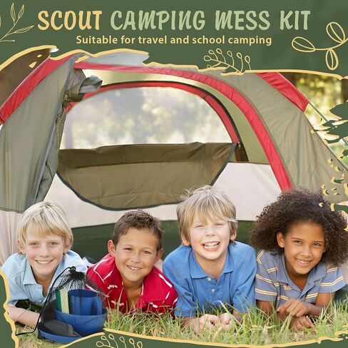 Camping Mess Kit for 4, Reusable Plastic Camping Dishes Set Light Weight Tableware Kit Utensils for Backpacking Hiking Picnic Outdoor Essentials Gear in Saudi Arabia