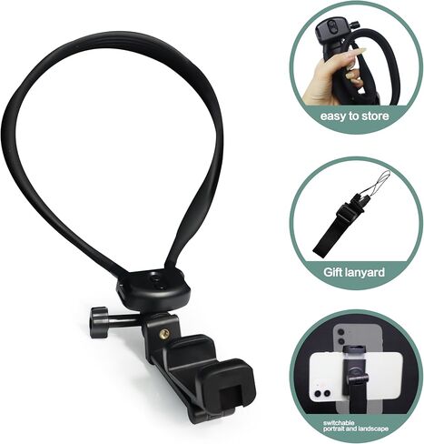 4-in-1 Clamping Neck&Chest Phone Mount–Hands-Free POV Vlog Video Holder for Recording&Streaming,Wearable Camera Stand for Indoor/Outdoor Content Creation,Compatible with iPhone/Android Phones in Saudi Arabia