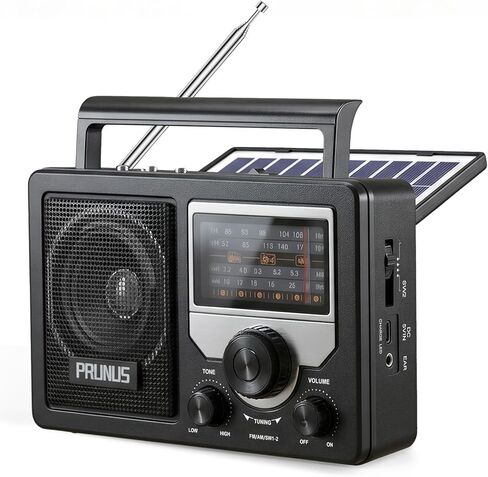 راديو PRUNUS J-81 AM FM محمول بلوتوث، يعمل بالطاقة الشمسية/بطارية D/USB-C قابل لإعادة الشحن للطوارئ، أجهزة راديو ترانزستور مع مقبس سماعة الرأس، يدعم بطاقة TF/تشغيل USB، مقبض كبير سهل الاستخدام in Saudi Arabia