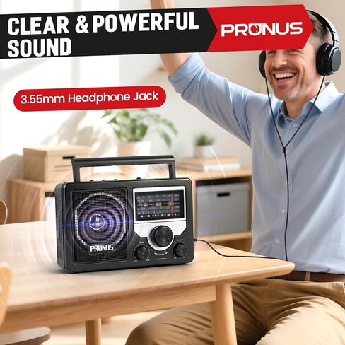 راديو PRUNUS J-81 AM FM محمول بلوتوث، يعمل بالطاقة الشمسية/بطارية D/USB-C قابل لإعادة الشحن للطوارئ، أجهزة راديو ترانزستور مع مقبس سماعة الرأس، يدعم بطاقة TF/تشغيل USB، مقبض كبير سهل الاستخدام in Saudi Arabia