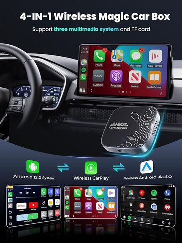 محول CarPlay لاسلكي 4 في 1 لبث Netflix/YouTube/TikTok/TF Card، 2026 Magic Video AI Box & Android Auto Dongle [واي فاي مزدوج النطاق، بلوتوث 5.3] التوصيل والتشغيل، يناسب سيارة تشغيل السيارة السلكية OEM in Kuwait
