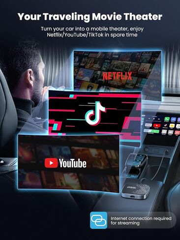 محول CarPlay لاسلكي 4 في 1 لبث Netflix/YouTube/TikTok/TF Card، 2026 Magic Video AI Box & Android Auto Dongle [واي فاي مزدوج النطاق، بلوتوث 5.3] التوصيل والتشغيل، يناسب سيارة تشغيل السيارة السلكية OEM in Kuwait