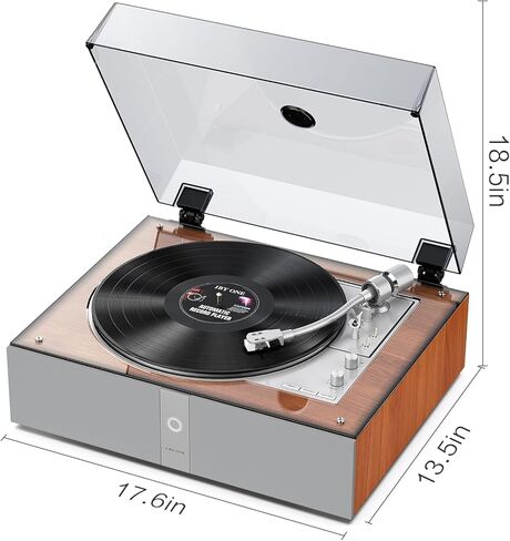 1 BY ONE Fully Automatic Record Player with Built-in Speakers, One-Touch Auto Play, Repeat & Memory Function, Remote Control, Belt-Drive Turntable with DSP, Phono Preamp, AT-3600L Cartridge, 33/45 RPM in Kuwait