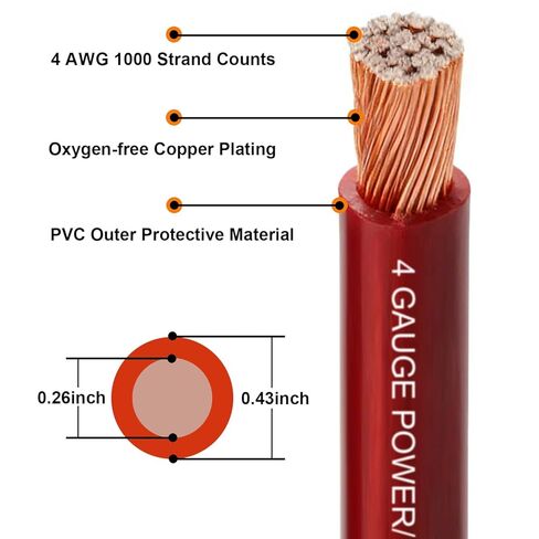 4 Gauge Wire,(10ft Each - Red/Black) 4 AWG Battery Cable, Copper Clad Aluminum CCA Welding Cable for Car Audio,Battery Systems,RVs,Solar Systems,Amp Wiring Kit in Saudi Arabia
