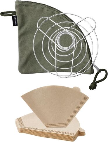 مجموعة منقطات القهوة القابلة للطي، منقط القهوة القابل لإعادة الاستخدام، من السيليكون الصالح للطعام، قابل للطي أثناء السفر مع مرشحات ورقية U02 للتخييم والنزهات والسفر (أزرق + أحمر) in Kuwait