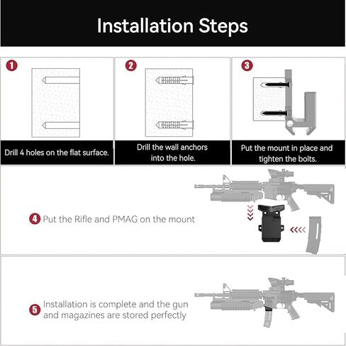 Witto 2-Pack AR15 Wall Mount for 223/5.56 Rifle+Magazine، AR Rifle Wall Rack Runner Mount Display مع مادة PA قوية وصلبة، سطح بلوري، حامل AR للجدار، يتحمل 300 رطل من التوتر in Kuwait