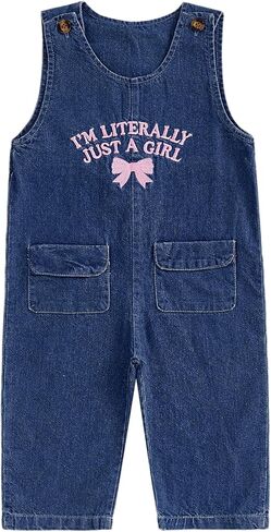 Toddler Baby Girl Fall Outfit Denim Overalls Jumpsuit Pant I M Just A Girl Bow Sleeveless Bodysuit Infant Clothes in Saudi Arabia