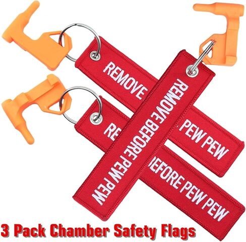 3Pack Chamber Safety Flag Fits Rifle Shotgun Pistol, Embroidery Tags Remove Before PEW PEW - Universal Compatibility in Saudi Arabia