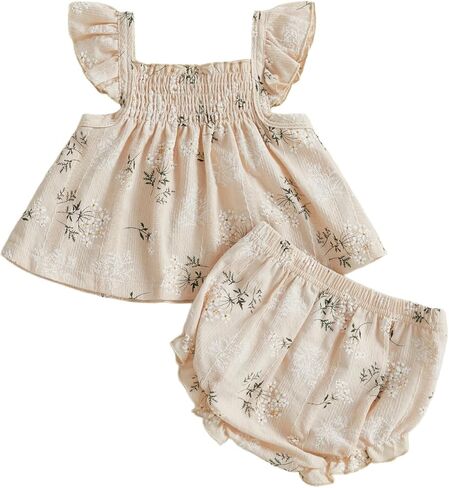 Hnyenmcko Infant Toddler Baby Girl Summer Clothes Floral Ruffle Sleeve Shirt Dress Tops and Bloomers Shorts Set Cute Outfits in Saudi Arabia