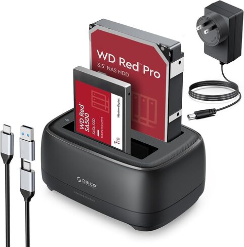 محطة إرساء محرك الأقراص الصلبة ORICO USB 3.2 Gen 1 إلى SATA حاوية محرك الأقراص الصلبة المزدوجة لـ 2.5 و3.5 بوصة SSD HDD حتى 40 تيرابايت مع مصدر طاقة 12 فولت، خالية من الأدوات ودعم UASP (DD28C3) in Kuwait