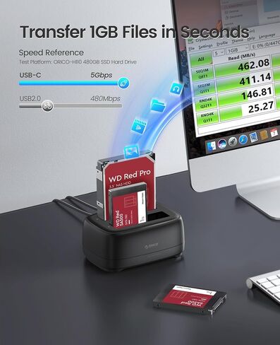 محطة إرساء محرك الأقراص الصلبة ORICO USB 3.2 Gen 1 إلى SATA حاوية محرك الأقراص الصلبة المزدوجة لـ 2.5 و3.5 بوصة SSD HDD حتى 40 تيرابايت مع مصدر طاقة 12 فولت، خالية من الأدوات ودعم UASP (DD28C3) in Kuwait