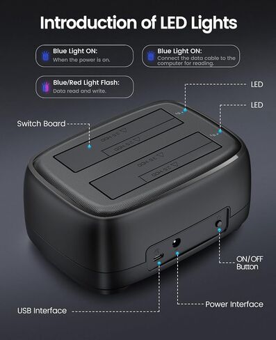 محطة إرساء محرك الأقراص الصلبة ORICO USB 3.2 Gen 1 إلى SATA حاوية محرك الأقراص الصلبة المزدوجة لـ 2.5 و3.5 بوصة SSD HDD حتى 40 تيرابايت مع مصدر طاقة 12 فولت، خالية من الأدوات ودعم UASP (DD28C3) in Kuwait