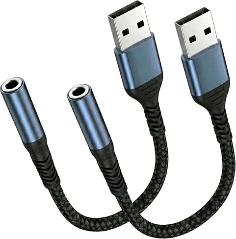 محول صوت جاك USB إلى 3.5 مم، محول صوت جاك بطاقة الصوت الخارجية مع محول ستيريو Aux 3.5 مم متوافق مع سماعات الرأس والكمبيوتر الشخصي والكمبيوتر المحمول وMac وLinux وأجهزة الكمبيوتر المكتبية وPS5 وPS4 والمزيد من الأجهزة، التوصيل والتشغيل in Kuwait