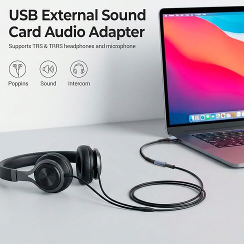 محول صوت جاك USB إلى 3.5 مم، محول صوت جاك بطاقة الصوت الخارجية مع محول ستيريو Aux 3.5 مم متوافق مع سماعات الرأس والكمبيوتر الشخصي والكمبيوتر المحمول وMac وLinux وأجهزة الكمبيوتر المكتبية وPS5 وPS4 والمزيد من الأجهزة، التوصيل والتشغيل in Kuwait