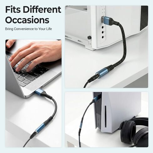 محول صوت جاك USB إلى 3.5 مم، محول صوت جاك بطاقة الصوت الخارجية مع محول ستيريو Aux 3.5 مم متوافق مع سماعات الرأس والكمبيوتر الشخصي والكمبيوتر المحمول وMac وLinux وأجهزة الكمبيوتر المكتبية وPS5 وPS4 والمزيد من الأجهزة، التوصيل والتشغيل in Kuwait
