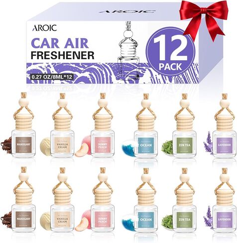 AROIC 4 Pack Car Air Freshener Hanging, Wooden Lid Essential Oil Air Freshener Hanging Car Diffuser, Natural Slow-Release Aroma for Auto Interior, Long-Lasting Fragrance Alternative to Spray Perfumes in Saudi Arabia