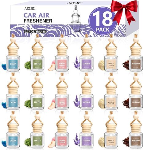 AROIC 4 Pack Car Air Freshener Hanging, Wooden Lid Essential Oil Air Freshener Hanging Car Diffuser, Natural Slow-Release Aroma for Auto Interior, Long-Lasting Fragrance Alternative to Spray Perfumes in Saudi Arabia