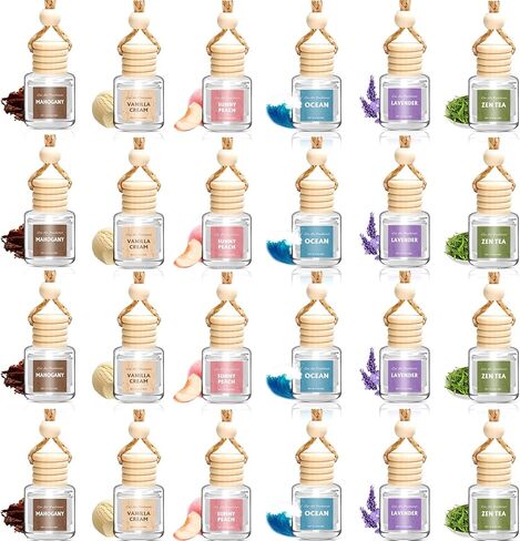 AROIC 4 Pack Car Air Freshener Hanging, Wooden Lid Essential Oil Air Freshener Hanging Car Diffuser, Natural Slow-Release Aroma for Auto Interior, Long-Lasting Fragrance Alternative to Spray Perfumes in Saudi Arabia