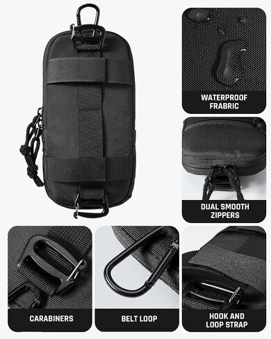 حقيبة هاتف خلوي من Molle لحقيبة الظهر - حزام تكتيكي مقاوم للماء لحزام الهاتف Edc Tech حامل الحقيبة لهاتف iphone 17 Pro Max Hikers Outdoor، أسود in Kuwait