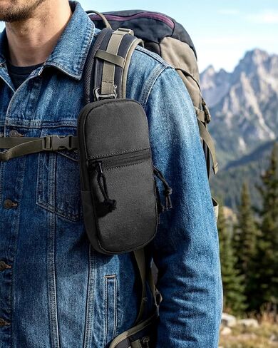 حقيبة هاتف خلوي من Molle لحقيبة الظهر - حزام تكتيكي مقاوم للماء لحزام الهاتف Edc Tech حامل الحقيبة لهاتف iphone 17 Pro Max Hikers Outdoor، أسود in Kuwait