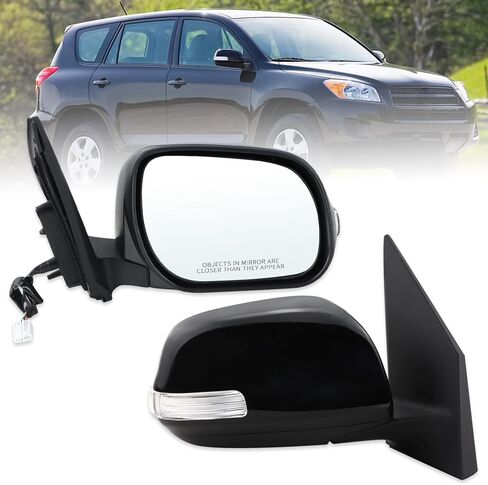 Left Driver Side Mirror Compatible With 2009 2010 2011 2012 Toyota RAV4 With Manual Folding Power Glass Heated Turn Signal Black Replace#879090R020(7Pins)(USA Bulit) in Saudi Arabia