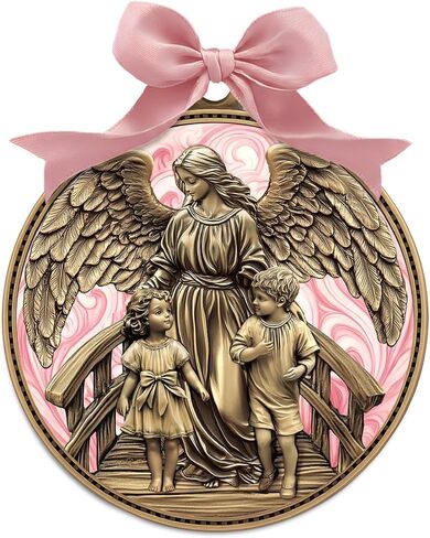 Misdary Guardian Angel Crib Medal Ribbon Round Religious Decor for Baby Nursery Baptism Christening Gift Keepsake Gift, 3 Inch (Pink) in Saudi Arabia