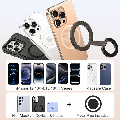Magnetic Phone Ring for MagSafe Grip [Dual-Sided Magnetic] [Super Magnet] [Magnet Phone Stand Grip Compatible with Car Mounts] Mag Safe Accessory for iPhone 17/16/15/14/13 Pro Max Plus, Grey in Saudi Arabia