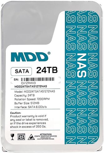 MDD 24 تيرابايت 7200 دورة في الدقيقة 512 ميجابايت كاش SATA 6.0 جيجابايت/ثانية 3.5 بوصة محرك الأقراص الصلبة NAS الداخلي (MDD24TS51272NAS) - ضمان 5 سنوات (متجدد) in Kuwait