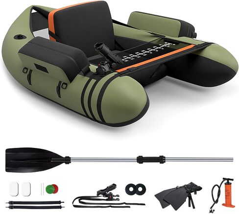 HOMGX Inflatable Float Tube, 350LBS Fishing Belly Boat w/Seat & Backrest, Fishing Boat with Fish Ruler, Paddle, Pump, Adjustable Straps, Portable Backpack Boat for Outdoor Adult Fishing in Saudi Arabia