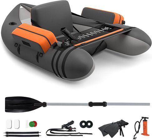 HOMGX Inflatable Float Tube, 350LBS Fishing Belly Boat w/Seat & Backrest, Fishing Boat with Fish Ruler, Paddle, Pump, Adjustable Straps, Portable Backpack Boat for Outdoor Adult Fishing in Saudi Arabia