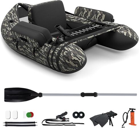 HOMGX Inflatable Float Tube, 350LBS Fishing Belly Boat w/Seat & Backrest, Fishing Boat with Fish Ruler, Paddle, Pump, Adjustable Straps, Portable Backpack Boat for Outdoor Adult Fishing in Saudi Arabia