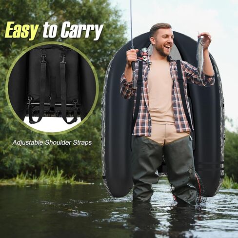 HOMGX Inflatable Float Tube, 350LBS Fishing Belly Boat w/Seat & Backrest, Fishing Boat with Fish Ruler, Paddle, Pump, Adjustable Straps, Portable Backpack Boat for Outdoor Adult Fishing in Saudi Arabia