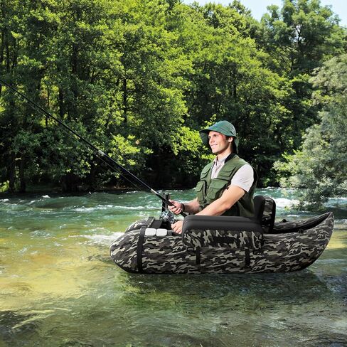 HOMGX Inflatable Float Tube, 350LBS Fishing Belly Boat w/Seat & Backrest, Fishing Boat with Fish Ruler, Paddle, Pump, Adjustable Straps, Portable Backpack Boat for Outdoor Adult Fishing in Saudi Arabia