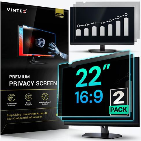 VINTEZ [عبوتان] شاشة خصوصية مقاس 22 بوصة 16:9 لشاشة الكمبيوتر والكمبيوتر المحمول - طبقة حماية مضادة للوهج وفلتر الضوء الأزرق لحماية العين - درع خصوصية لشاشة الكمبيوتر in Saudi Arabia