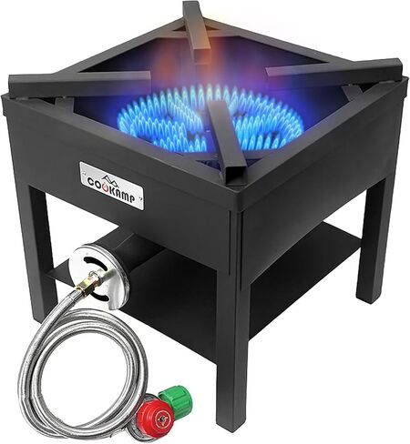 High Pressure Banjo 1-Burner Outdoor Propane Gas Cooker 260000 BTU with 0-30 PSI Adjustable Regulator and Steel Braided Hose For Outdoor Cooking Turkey Fry (BALCK) SA1750 in Saudi Arabia