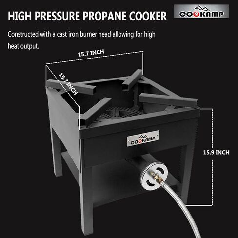 High Pressure Banjo 1-Burner Outdoor Propane Gas Cooker 260000 BTU with 0-30 PSI Adjustable Regulator and Steel Braided Hose For Outdoor Cooking Turkey Fry (BALCK) SA1750 in Saudi Arabia