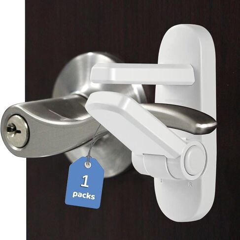 Childproof Door Lever Lock Baby safety locks for doors (2 Pack) Improved door safety for kids, 3M Adhesive No Drilling Child Safety Door Handle Lock. Simple Install, No Tools Needed (White, 2) in Saudi Arabia