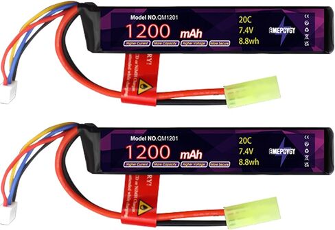 بطارية ليبو Airsoft 2S 7.4V 1200mAh 20C بطارية ليثيوم بوليمر قابلة لإعادة الشحن مع قابس TMY صغير لبندقية Airsoft- 2096 (عبوتان) in Saudi Arabia