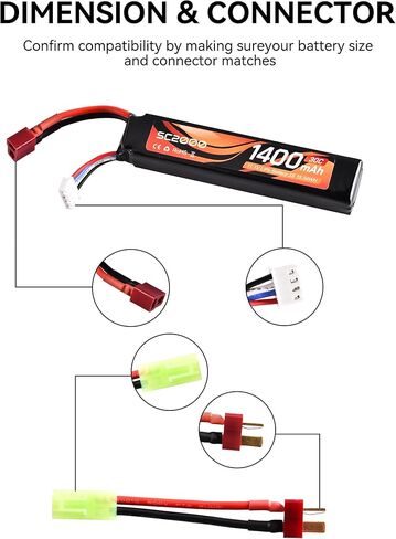 RunCam 11.1V LiPo Battery Airsoft Connector Rechargeable 1400mAh 30C Stick Battery with T Plug to Mini Tamiya Cable for Airsoft Guns Airsoft Rifle in Saudi Arabia