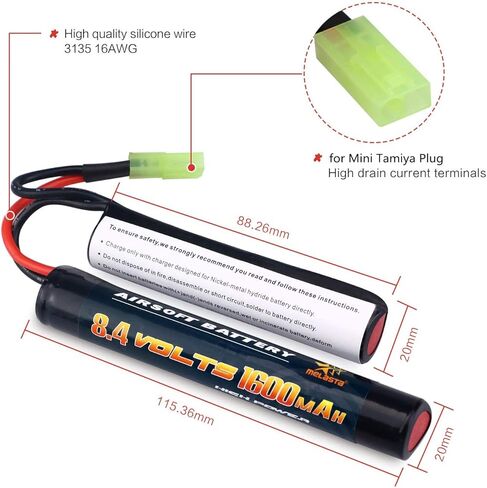 melasta 2 Pack 8.4V 1600mAh Butterfly Nunchuck NIMH Battery Pack Compatible with Mini Tamiya Connector Airsoft Guns in Kuwait