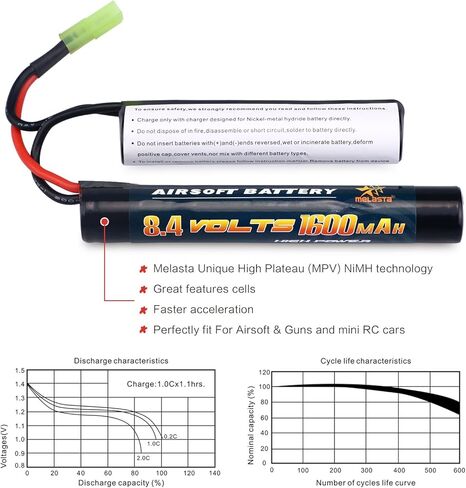melasta 2 Pack 8.4V 1600mAh Butterfly Nunchuck NIMH Battery Pack Compatible with Mini Tamiya Connector Airsoft Guns in Kuwait