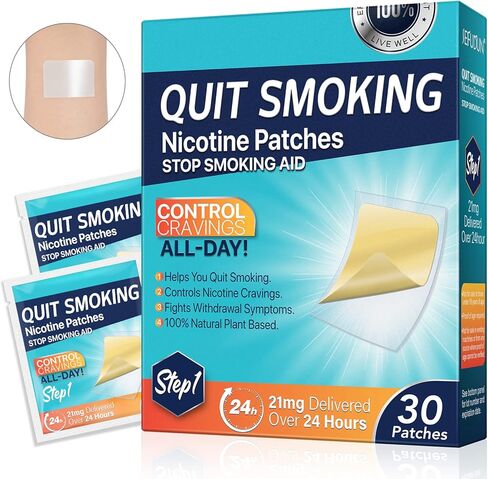 Nicotine Patches - 30 Count Gradual Reduction System, Transdermal Quit Smoking Aid with Natural Botanicals, Stop Smoking Patches That Work | Parches de Nicotina (Step 2-14mg) in Saudi Arabia